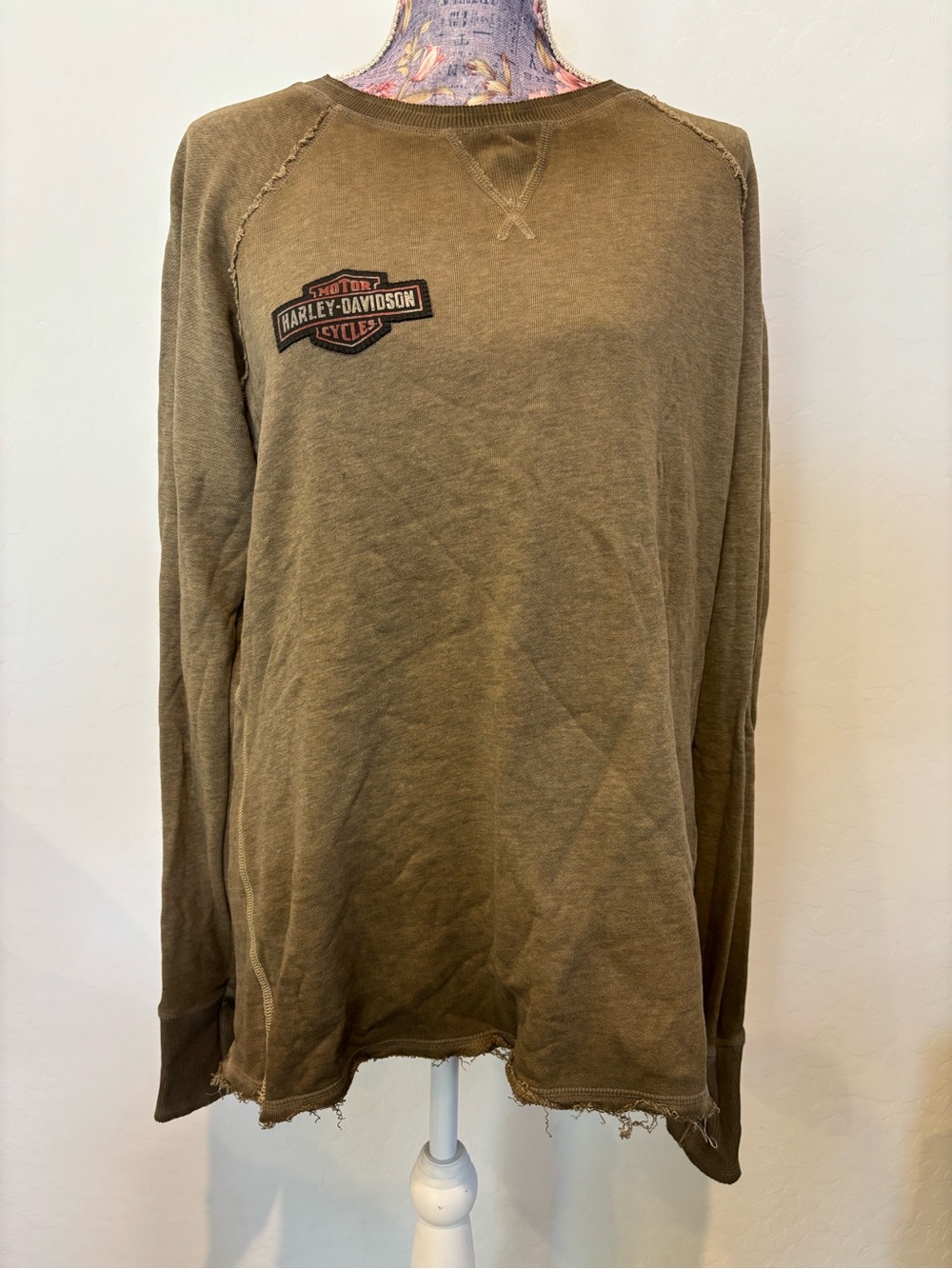 Harley-Davidson womens Olive Long Sleeve Crew logo Sweatshirt